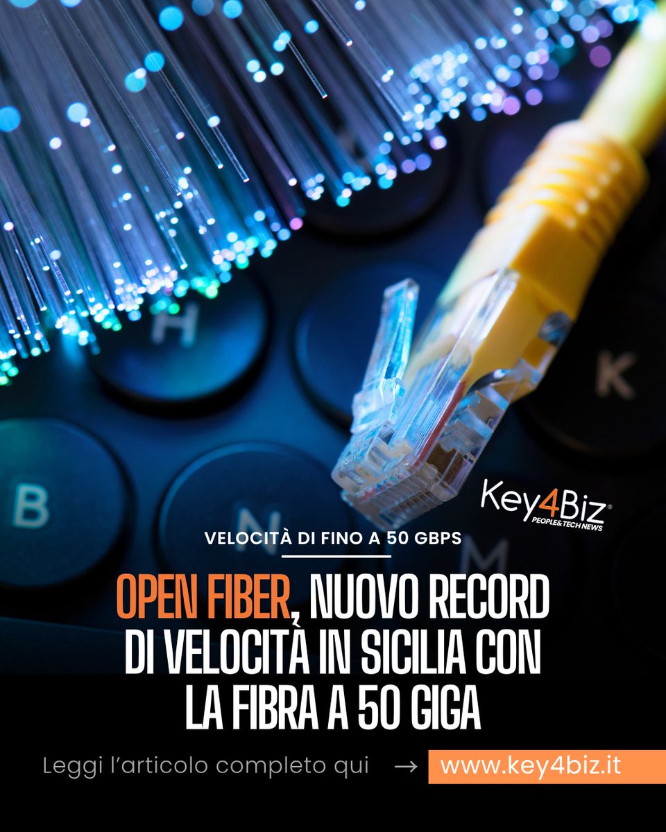 Key4biz's tweet photo. 💻 Open Fiber, nuovo record di velocità in Sicilia con la fibra a 50 giga.

📚 Leggi l’articolo completo su #Key4biz.it
🔗 https://t.co/fTgzeLy49h https://t.co/gmfacFYHNy