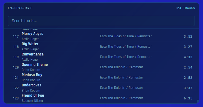 eccoonline's tweet photo. Music player on Ecco website got an update: remastered tracks now show artist name.
Now we can have even more appreciation for the amount of work Attila Héger has done!
https://t.co/1Ic21kX5yk https://t.co/IH6Bj0hAog