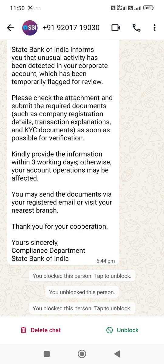 debi_geol's tweet photo. @TheOfficialSBI I received this message through WhatsApp. Is it genuine or scam ? https://t.co/pLWb7jSYmP