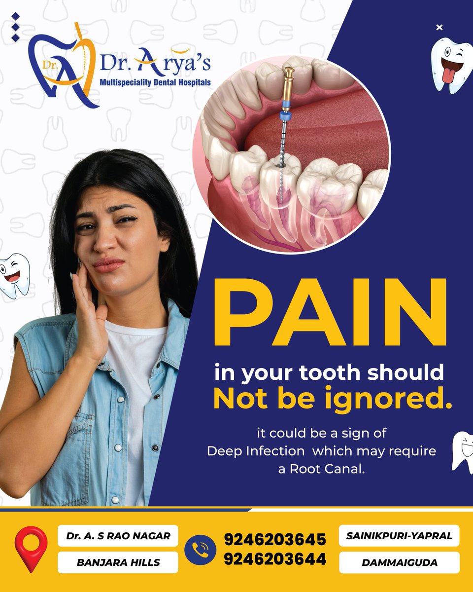Draryasdental's tweet image. Pain in your tooth should never be ignored.

Delaying treatment can lead to severe discomfort and more complex procedures later.

Call now for expert dental care: 9246203645/44

#ToothPain #DentalCare #OralHealth #HealthySmile #DentalAwareness #TeethCare #PreventiveCare