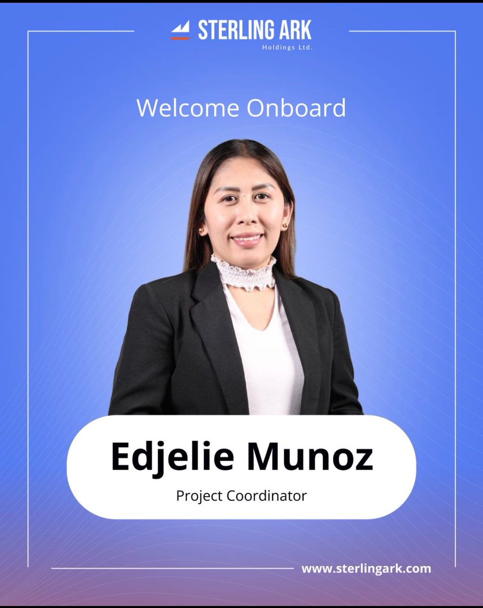 Sterlingark's tweet image. We’re excited to welcome Edjelie Munoz to Sterling Ark as our new Project Coordinator. 

With strong experience in managing complex projects and cross-functional teams, she’ll be a great asset as we grow. 

Please join us in wishing her success! 

#NewHire #ProjectManagement