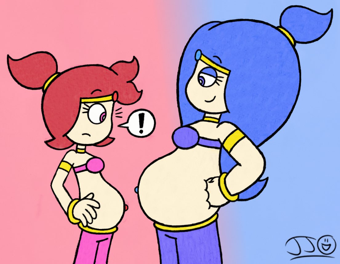 JJSponge120's tweet photo. One of the things that my OCs Bellamy and Bellwether like to do every now and then is compare the size of their bellies against each other, with Bellwether always winning out. 🧞♀️ #Bellamy #Bellwether #Belly #Dancer #Genie #Sisters #OCs #JJSponge120 https://t.co/FTHhE85Ub7