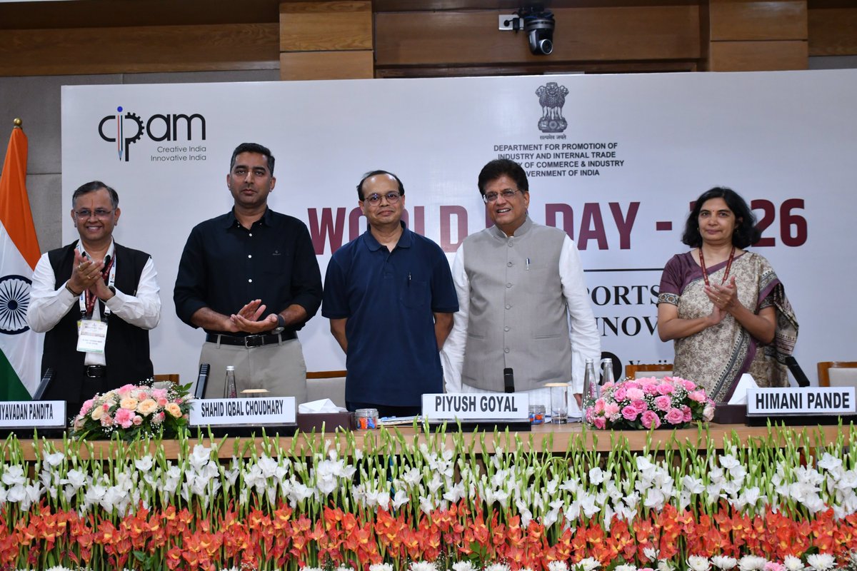 DPIITGoI's tweet image. World IP Day 2026, celebrated by CIPAM-DPIIT on 28th April 2026, was graced by the Hon’ble Commerce &amp;amp; Industry Minister, who felicitated the Ranji Trophy 2026 winners in recognition of their excellence.

#WorldIPDay #IPandSports #Innovation