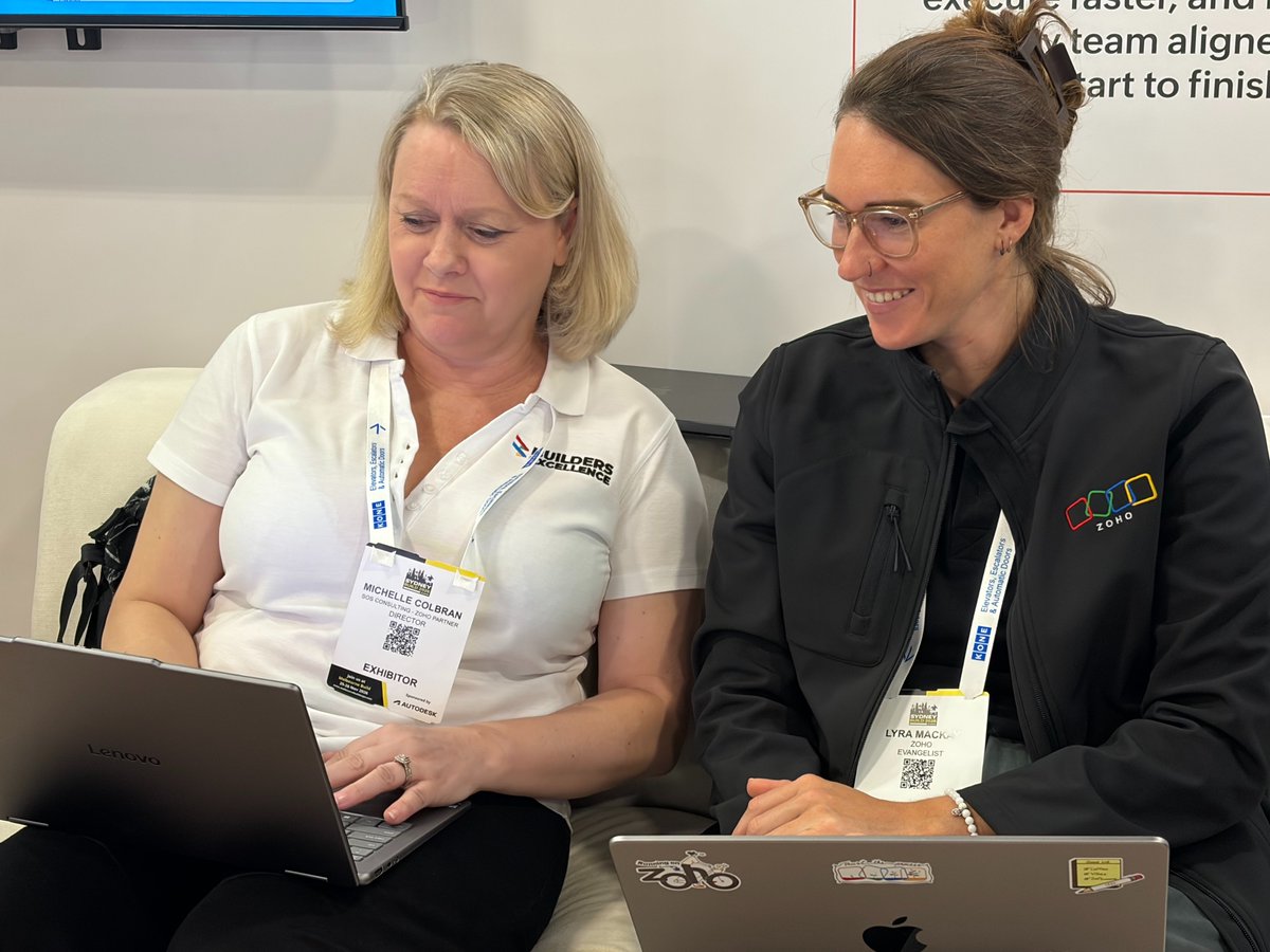 Zoho_ANZ's tweet image. Great to be alongside our Zoho Partners, Michelle Colbran and Craig C. from SOS Consulting—thank you for bringing your insights and amazing energy to the booth! 🤝 

Missed meeting us today? No worries. We’ll be back at booth K24 tomorrow. Come say hello!   #Zoho