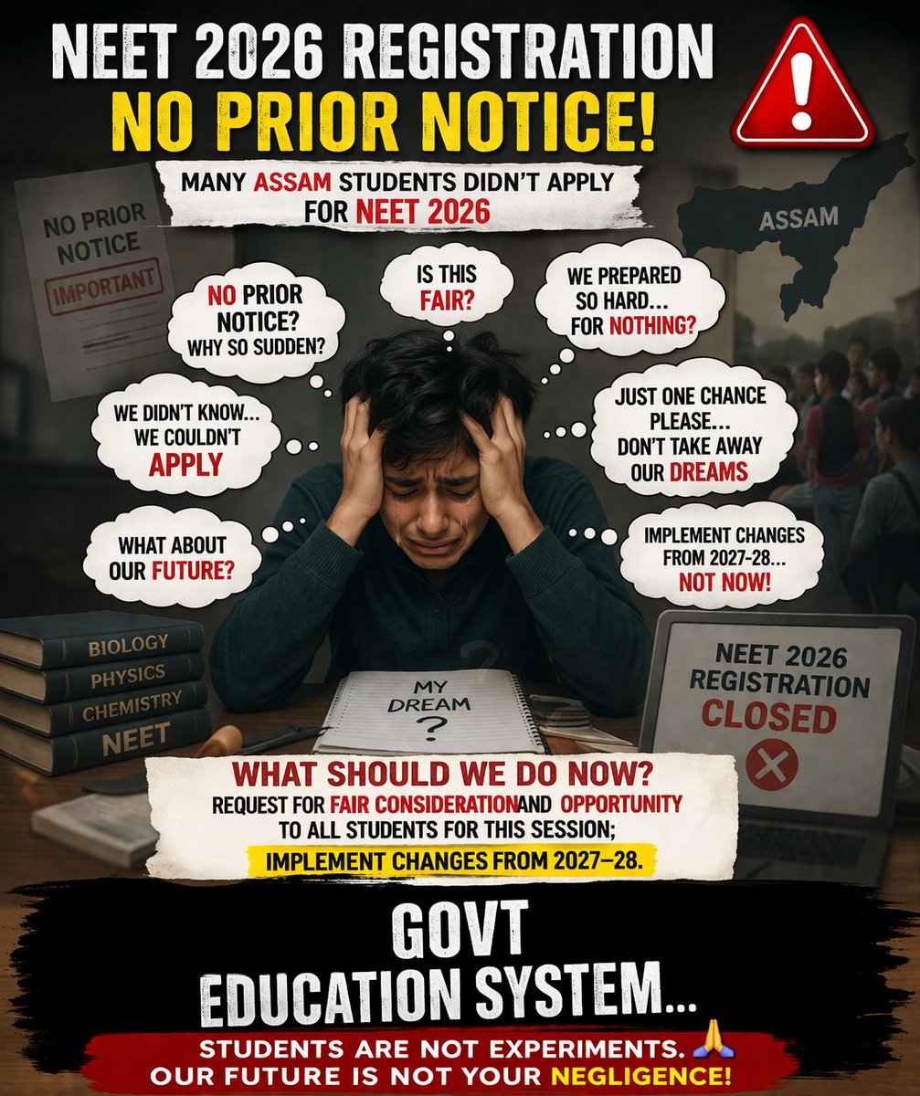 My_World_Wave's tweet photo. Dear Sir/Madam,kindly consider:
AAU-CET as per practice or conduct separate exam for BVSc &amp; Fishery(2026–27).During NEET 2026 registration,no prior official notice was given regarding NEET SCORE based admissions in Bvsc,fishery courses. @himantabiswa CM Sir @ranojpeguassam Sir. https://t.co/LqXHJ0tzjN