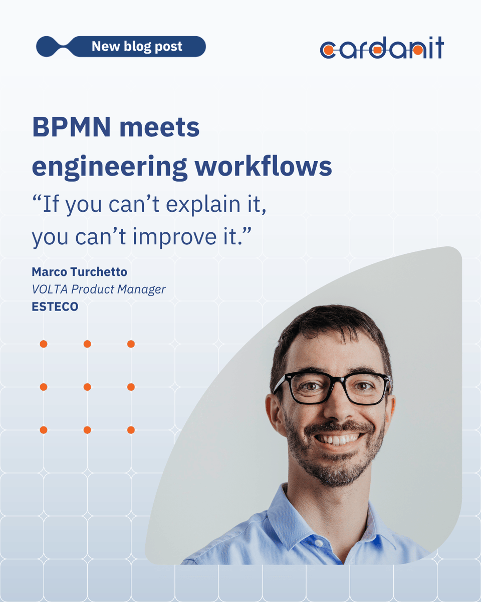 CardanitBPM's tweet photo. Complex workflows. Scattered decisions. Low visibility.

In our latest interview, Marco Turchetto (VOLTA PM at @esteco_mF ) shares how BPMN brings clarity to engineering.

👉 https://t.co/zRYM03TgjO

#BPMN #Engineering #WorkflowOptimization #ProcessThinking https://t.co/tYyz3OlQHX