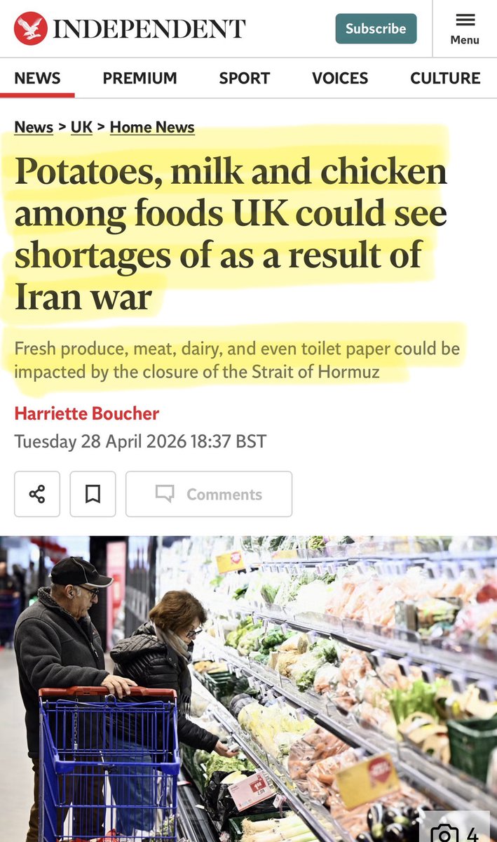 Panic headline! Which isn’t likely.

There won’t be shortages of staples like potatoes, chicken, in season veg or dairy because we produce it here! 

It will just cost more because our cost base is more expensive. 

Headline should really say … prepare for inflation.