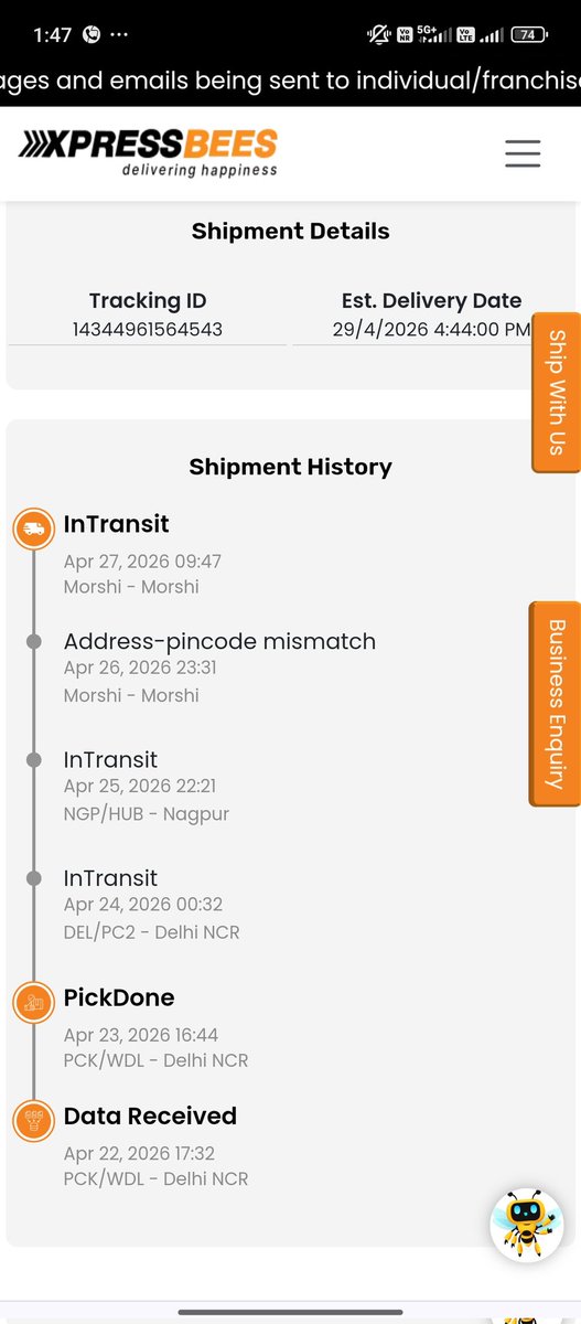 MahalleSam61964's tweet photo. Need help with my delivery as the pincode got mismatch and now I don't know weather I will receive my parcel or not @XpressBees_IN https://t.co/ZFgJFBS6jB