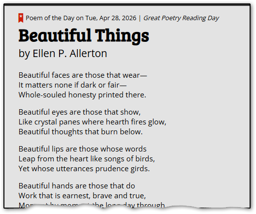 FlissZak's tweet image. Yay! Discover Poetry is back online and here's today's poem of the day.
discoverpoetry.com/poems/ellen-pa…

#WritingCommunity #poetrycommunity #readingcommunity #poem #POEMS  #poetry #PoemADay