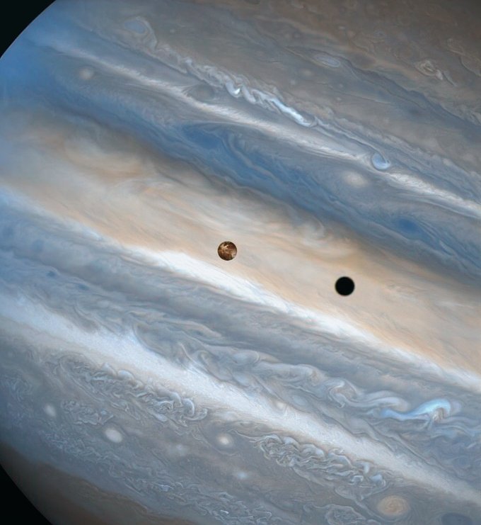 People don't realize how big Jupiter actually is.

That tiny brown speck? That's Io. A moon with mountains taller than Everest and volcanoes that shoot lava 300 miles into space.

The black dot next to it is just its shadow.

Jupiter could swallow 1,300 Earths and still have room