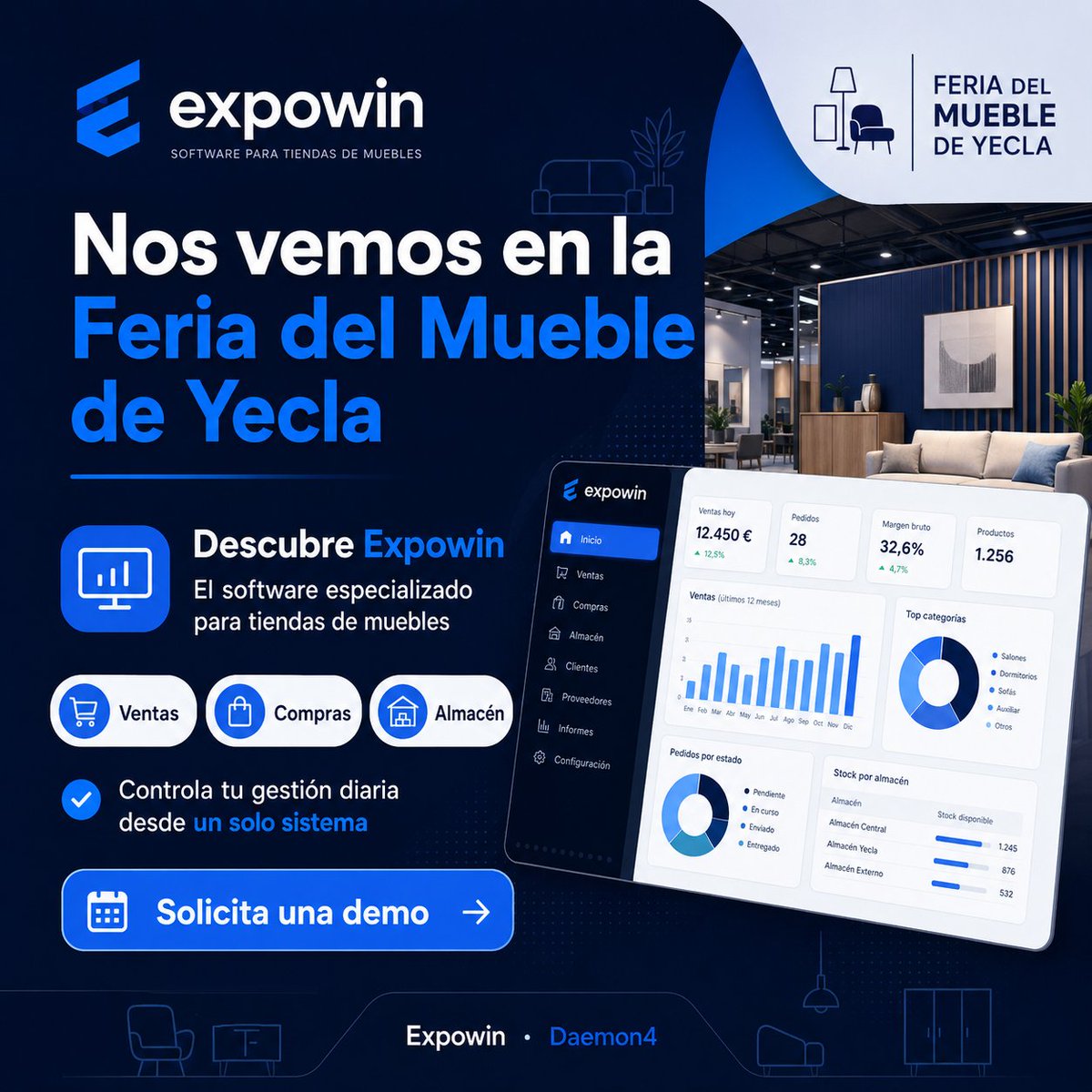 Daemon4sll's tweet photo. 🚀 ¿Vas a la @FMYecla?

Aprovecha tu visita para descubrir cómo mejorar la gestión de tu tienda de muebles

Te enseñamos cómo controlar desde un único sistema:

✔ Ventas
✔ Compras
✔ Almacén
✔ Pedidos
✔ Clientes
✔ Márgenes

📅 Reserva tu cita ahora:
info@daemon4.com https://t.co/a1SVqUztCA