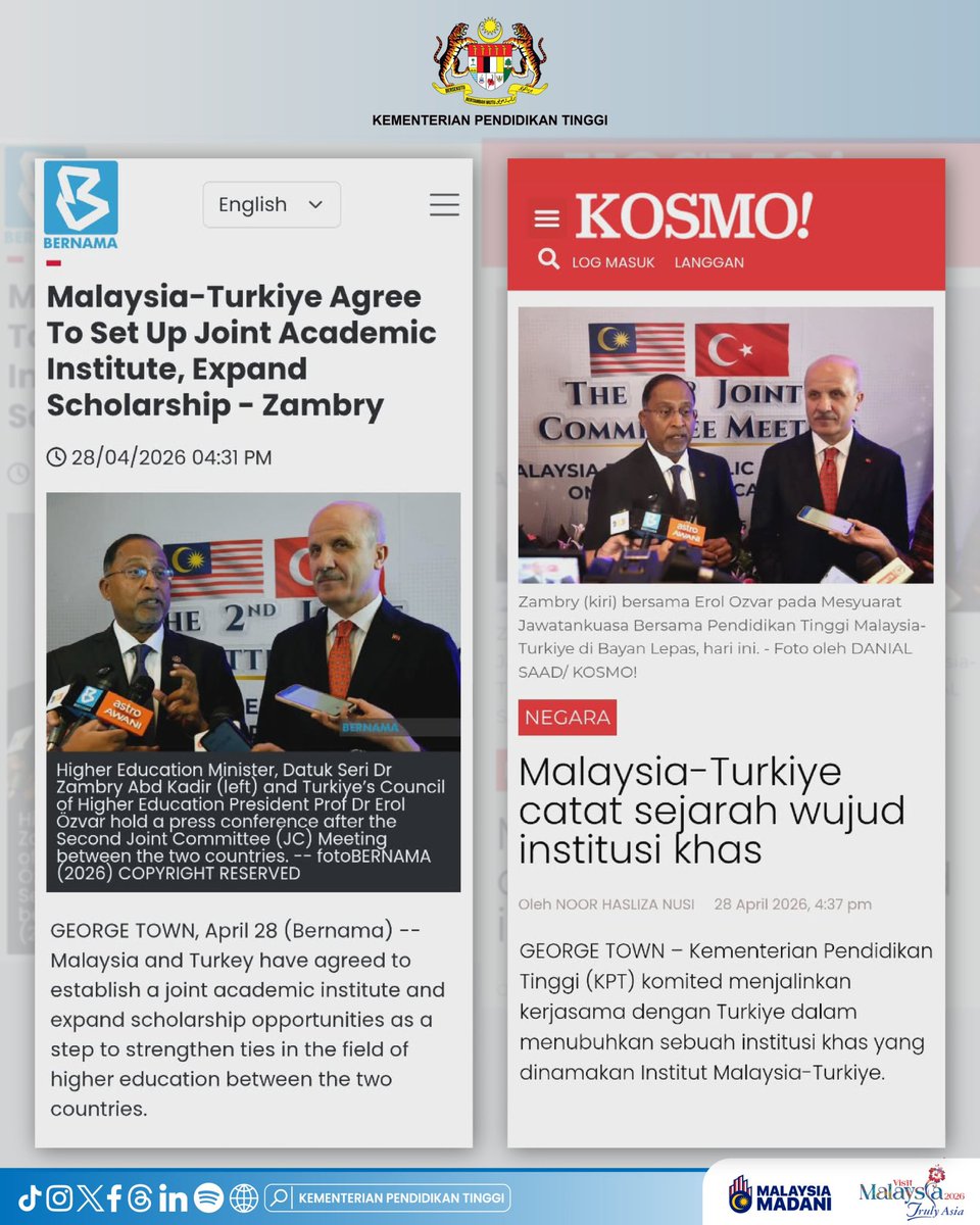 MOHEOfficial's tweet photo. Liputan Berita Berkaitan Mesyuarat Kedua Jawatankuasa Bersama (JC) Malaysia-Turkiye

@ZambryOfficial @AdamAdli 

#RancakkanMADANI
#MADANIbekerja
#MalaysiaMADANI https://t.co/7q5CocLS4C