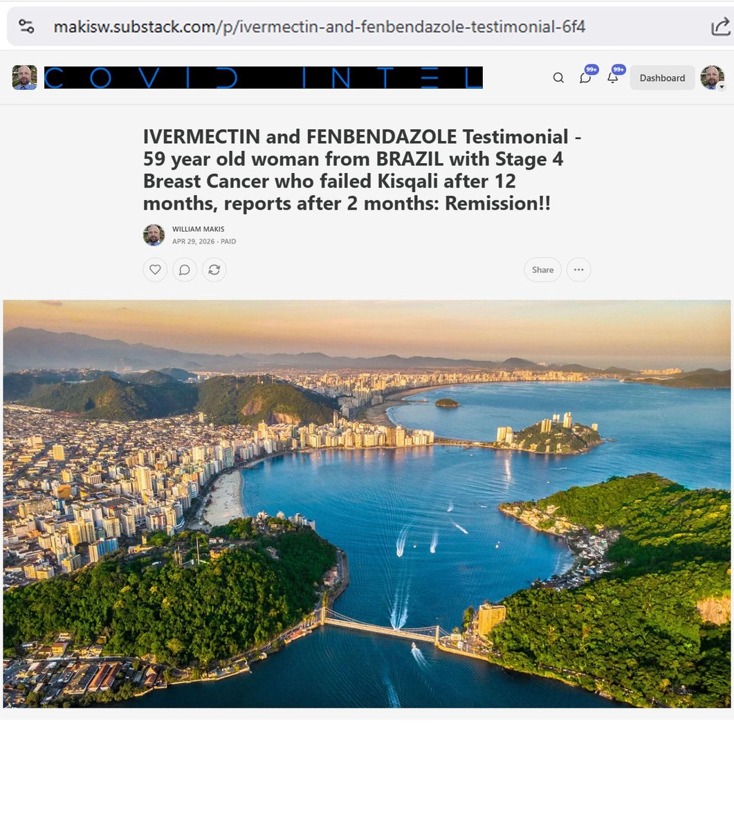 MakisMedicine's tweet image. NEW ARTICLE: IVERMECTIN and FENBENDAZOLE Testimonial - 59 year old woman from BRAZIL with Stage 4 Breast Cancer who failed Kisqali after 12 months, reports after 2 months: Remission!!

BRAZIL 🇧🇷 embraces the Ivermectin Cancer Revolution!! 😃

STORY:
59 year old woman from BRAZIL