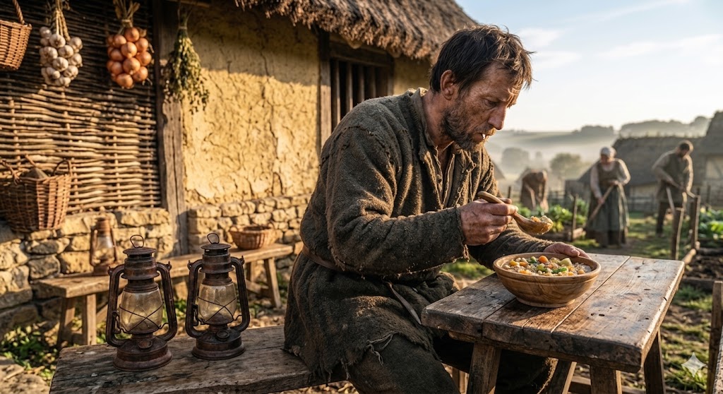 SamaHoole's tweet photo. >Be Robert, villein in Worcestershire, year 1247
>Breakfast: barley pottage. Yesterday's pottage, reheated
>Lunch: barley pottage. The same pot
>Supper: barley pottage with a turnip in it, if the Lord is generous
>Bread is rye, dark, full of stones from the millstone. My teeth are paying for it
>Legumes daily. Peas and beans are the only things the strip will yield
>Vegetables from the hedgerow. Whatever the goat hasn't eaten
>Olive oil: never seen one. Olives do not grow in Worcestershire
>Meat: the lord hangs men for hunting his deer. I had a piece of bacon at Christmas
>Fish: a salted herring on Fridays in Lent, if the pedlar comes through
>Dairy: forbidden by the Church for one hundred and forty days a year
>Exercise: I plough the lord's field from sunrise until I cannot stand
>I am five foot four
>My teeth began falling out at twenty-three
>My wife died at twenty-nine
>Three of my five children are in the churchyard
>I will not see forty
>Fast forward eight hundred years
>A dietitian in 2026 holds up a leaflet of my exact diet and calls it the Mediterranean ideal
>Recommends it to a man with a desk job, a gym membership, and a working set of teeth
>For his health