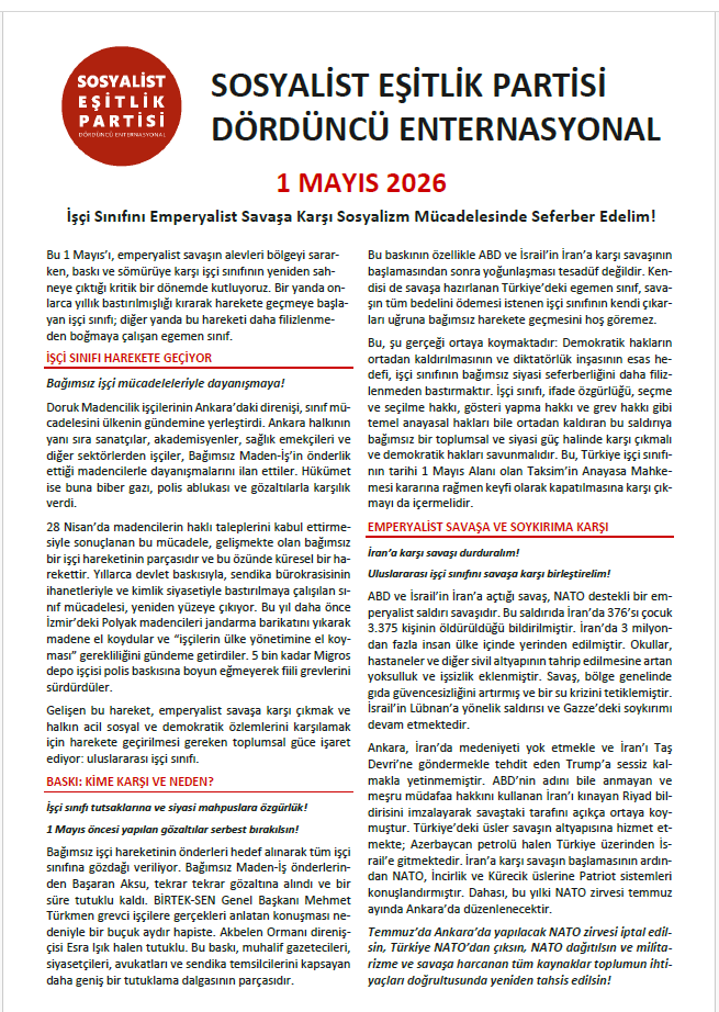 ssosyalizm's tweet photo. 1 Mayıs 2026: İşçi sınıfını emperyalist savaşa karşı sosyalizm mücadelesinde seferber edelim!

#1Mayıs
https://t.co/bGHG1nN1mV https://t.co/4ckmzv4hF6