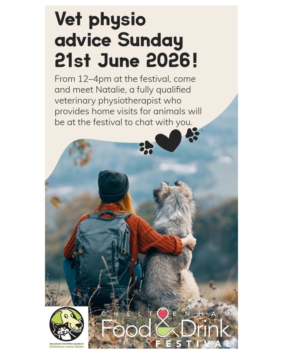 CheltFoodFest's tweet image. From 12–4pm, come and meet Natalie, a fully qualified veterinary physiotherapist who provides home visits for animals of all sizes across Gloucestershire.  

#cheltenhamanimalshelter #dogs #Cheltenhamanimalshelter #dogfriendly #dogfriendlycotswolds #doglovers #bemorebob