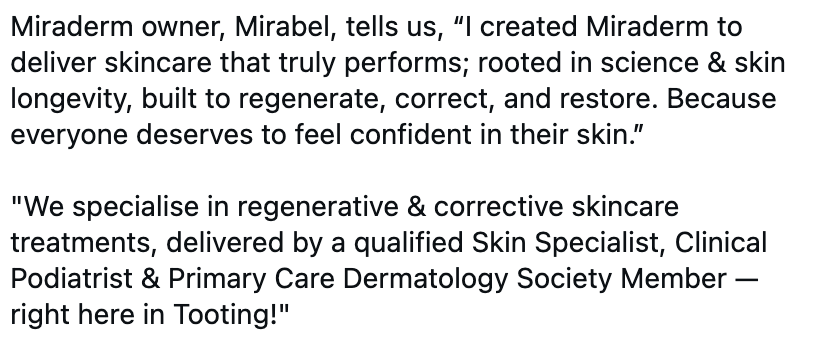 tootingnewsie's tweet image. Miraderm Skin Clinic now at Pearl Chemist in #Tooting &amp;amp; Markrise Pharmacy in #Furzedown – with 10% off May treatments with code NEWSIE at miraderm.co.uk
📍Markrise, 121-125 Mitcham Ln, SW16 6LY; Fridays 9am-6pm
📍Pearl, 136-138 Mitcham Rd, SW17 9NH; Saturdays 9am-7pm
#ad