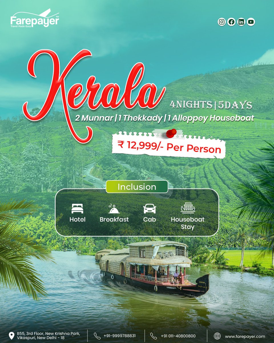 Farepayer_1's tweet photo. Escape to God’s Own Country with this unforgettable Kerala getaway 🌴✨ https://t.co/1uyG2cqSoA