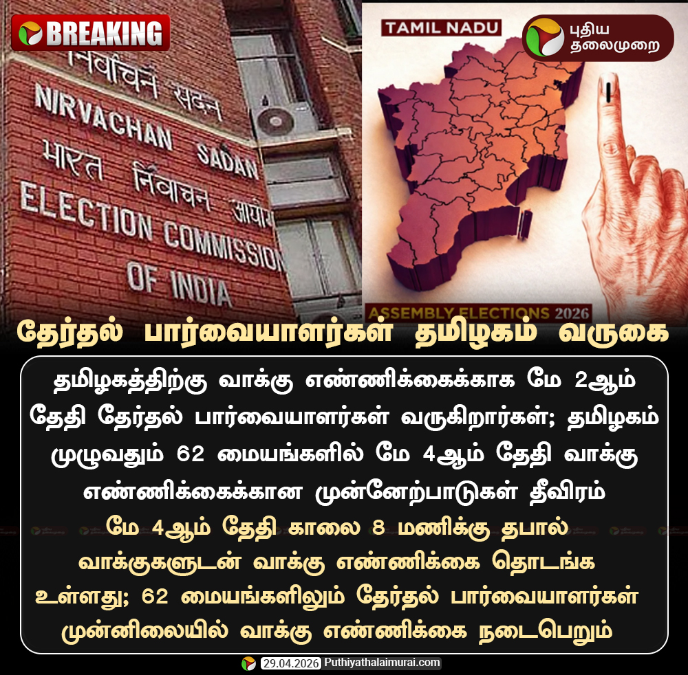 PttvNewsX's tweet image. #BREAKING | தேர்தல் பார்வையாளர்கள் தமிழகம் வருகை 

#ECI | #ElectionCommission | #TNAssemblyElection2026