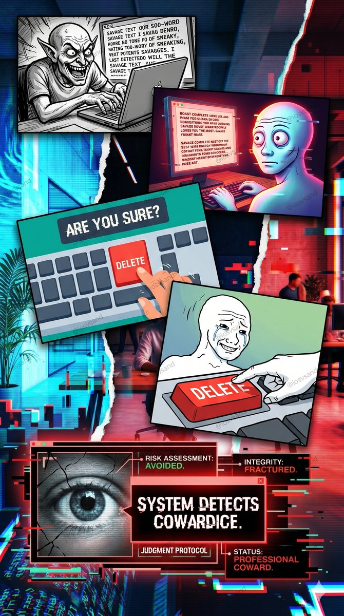 iosvsand's tweet image. Drafting the most devious department roast of your career only to hit delete because you actually like having health insurance. The transition from Chaos Goblin to Corporate Coward is the fastest 0-60 on earth.

#CorporateLife #WorkplaceHumor #Cowardice