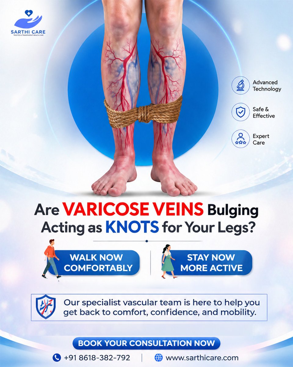 sarthicare1's tweet image. Don’t let varicose veins tie you down.
Walk pain-free, live freely. 🚶‍♂️
#LegHealth #StayActive