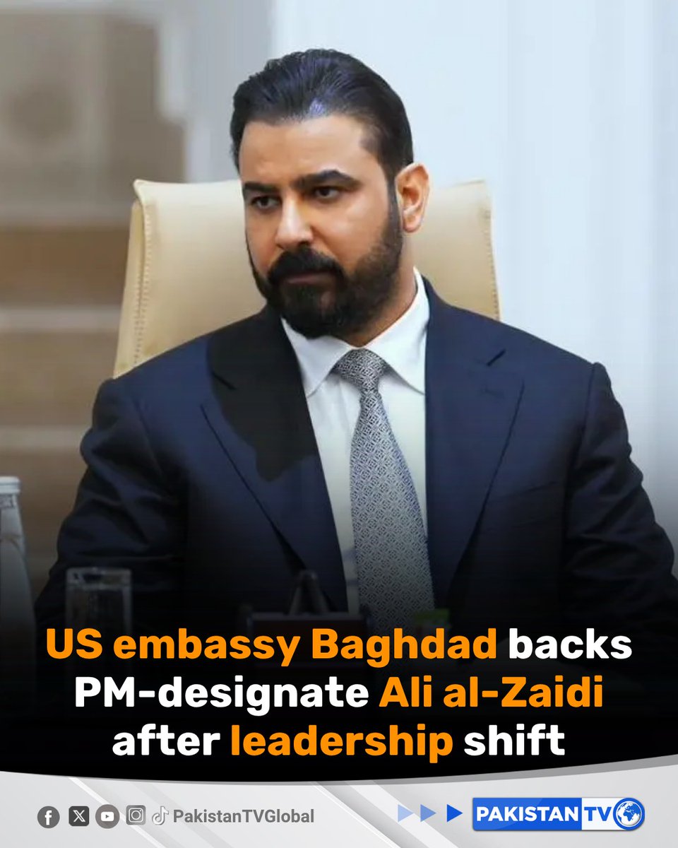 PakTVGlobal's tweet image. The U.S. Embassy Baghdad has congratulated Ali al-Zaidi on his nomination, expressing support for efforts to form a government serving all Iraqis. The development follows the sidelining of former candidate Nouri al-Maliki.

 #IraqPolitics #Baghdad #USEmbassy #PoliticalTransition