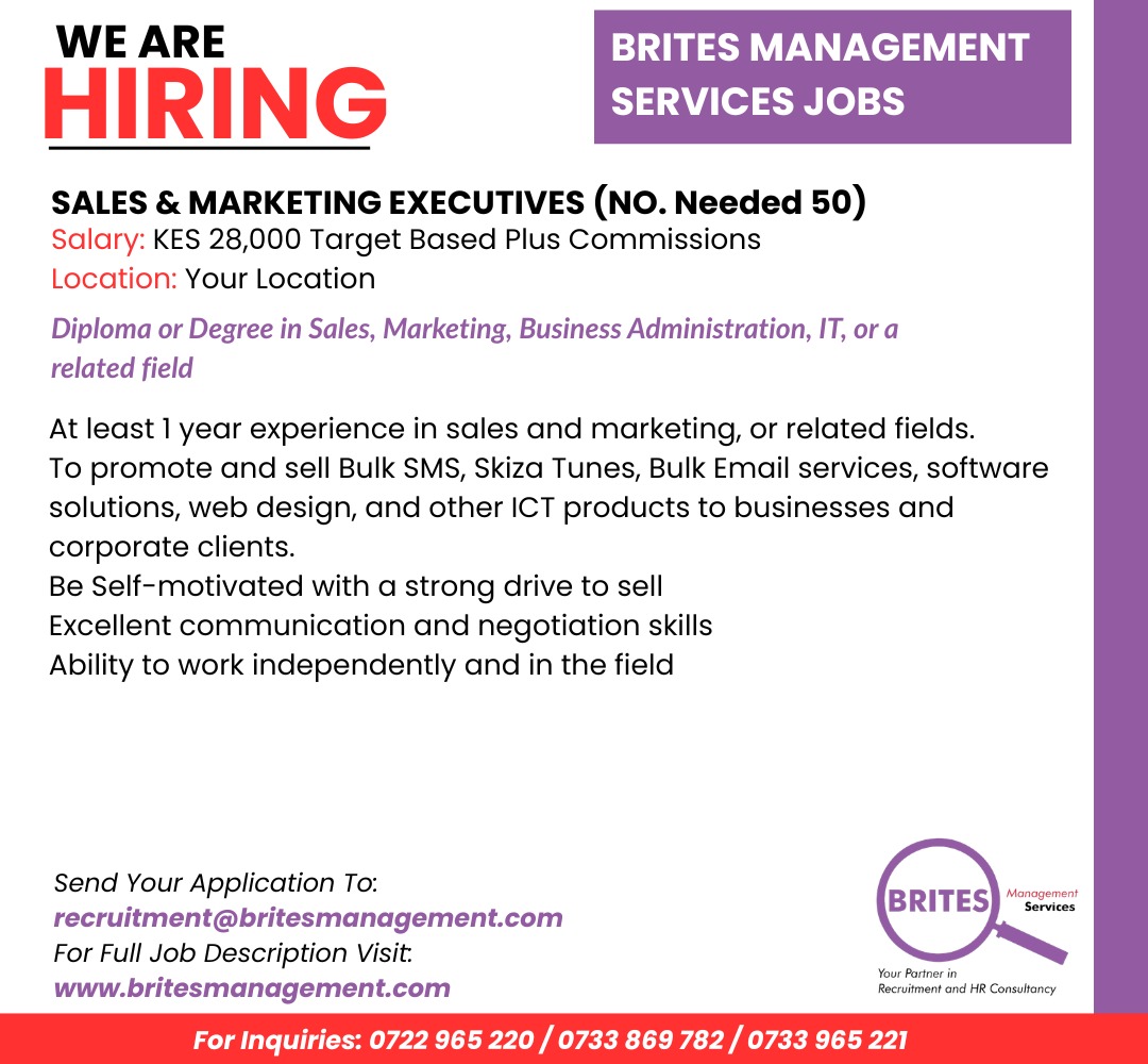 Brites_Services's tweet image. WE ARE HIRING:
To Apply: Send your application to recruitment@britesmanagement.com
For full job description, visit our job listing page on our website britesmanagement.com
#jobs #jobvacancy #jobseekers #jobskenya