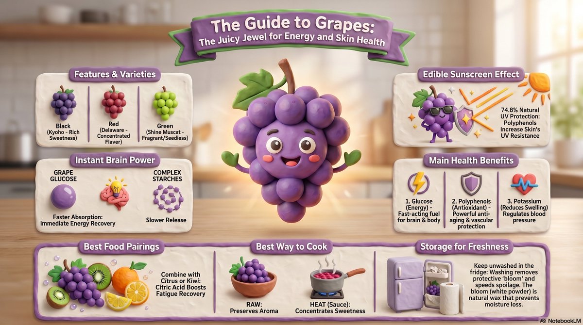 onepagehealth's tweet image. Grapes: nature’s sweet powerhouses! 🍇 From  to , they're packed with  &amp;amp; energy-boosting . Pro tip: look for white "" for peak freshness! ✨
#Grapes #HealthyEating #Superfood #Fruit #Nutrition