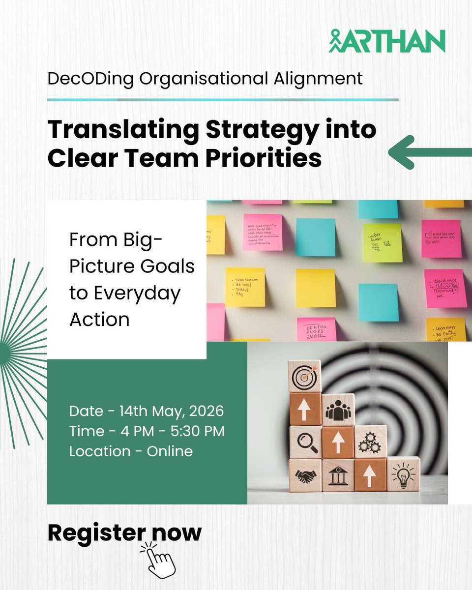 ArthanCareers's tweet image. We are excited to announce our upcoming interactive webinar ‘DecODing Organisational #Alignment: Translating #Strategy into Clear #Team Priorities’ happening on 14th May!

Register here - forms.gle/rd1gmW7qMXjmVi…