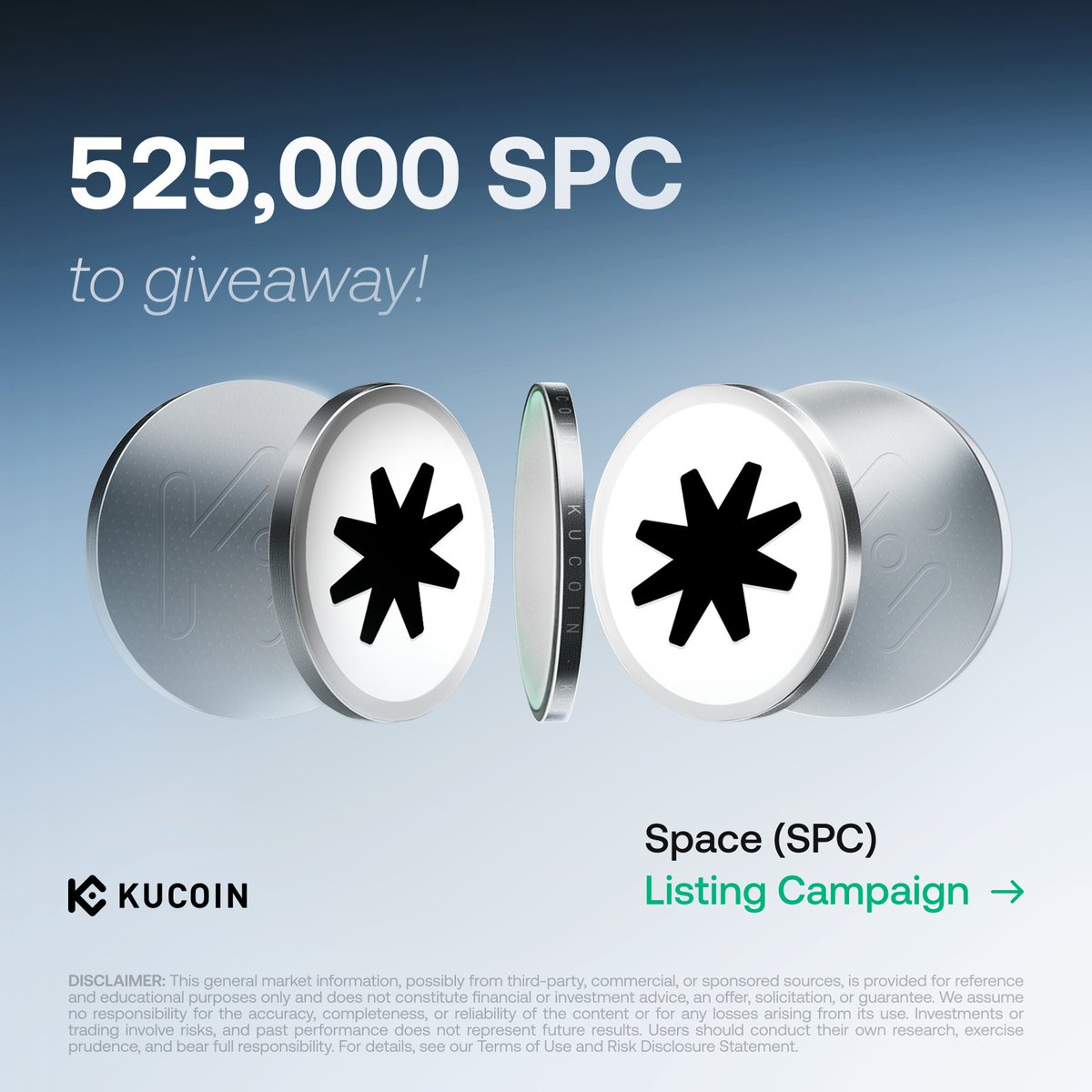 kucoincom's tweet image. 🎉 Space $SPC is bringing double rewards to #KuCoin!

🔹 Activity: SPC GemSlot Carnival – Share a 525,000 SPC Prize Pool

Don’t miss your chance to earn more as $SPC goes live on #KuCoinSpotMarket!

kucoin.com/announcement/e…

👉Follow @intodotspace and @kucoincom on X or join our