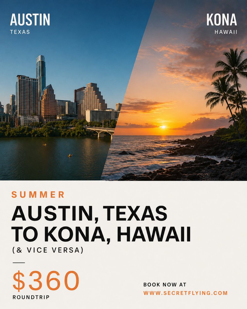 SecretFlying's tweet image. SUMMER: #Austin, Texas to #Kona, Hawaii (&amp;amp; vice versa) for only $360 roundtrip with United Airlines #Travel

secretflying.com/posts/austin-t…