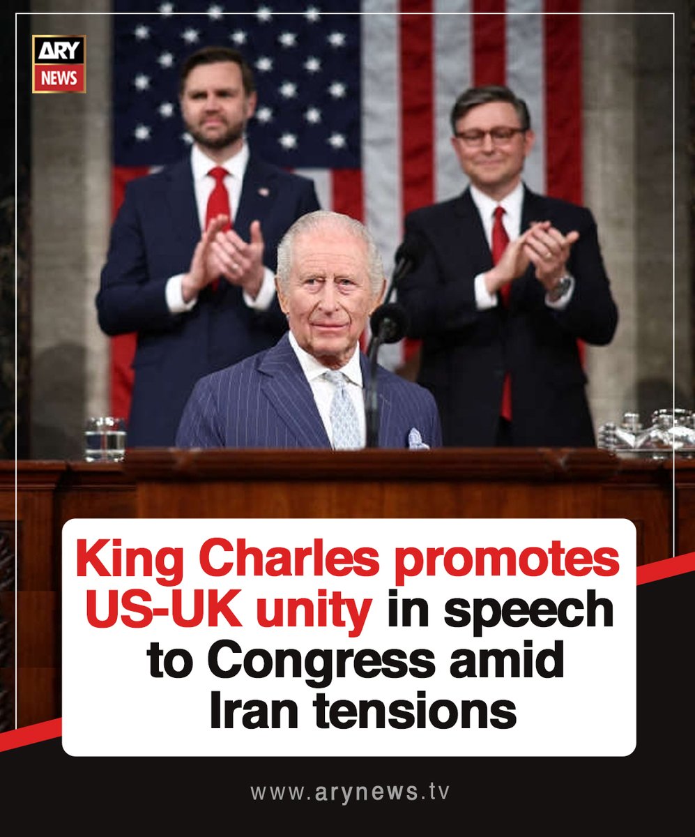 ARYNEWSOFFICIAL's tweet image. #KingCharles promotes #US-#UK unity in speech to Congress amid #Iran tensions

Read More : arynews.tv/king-charles-p…

#ARYNews