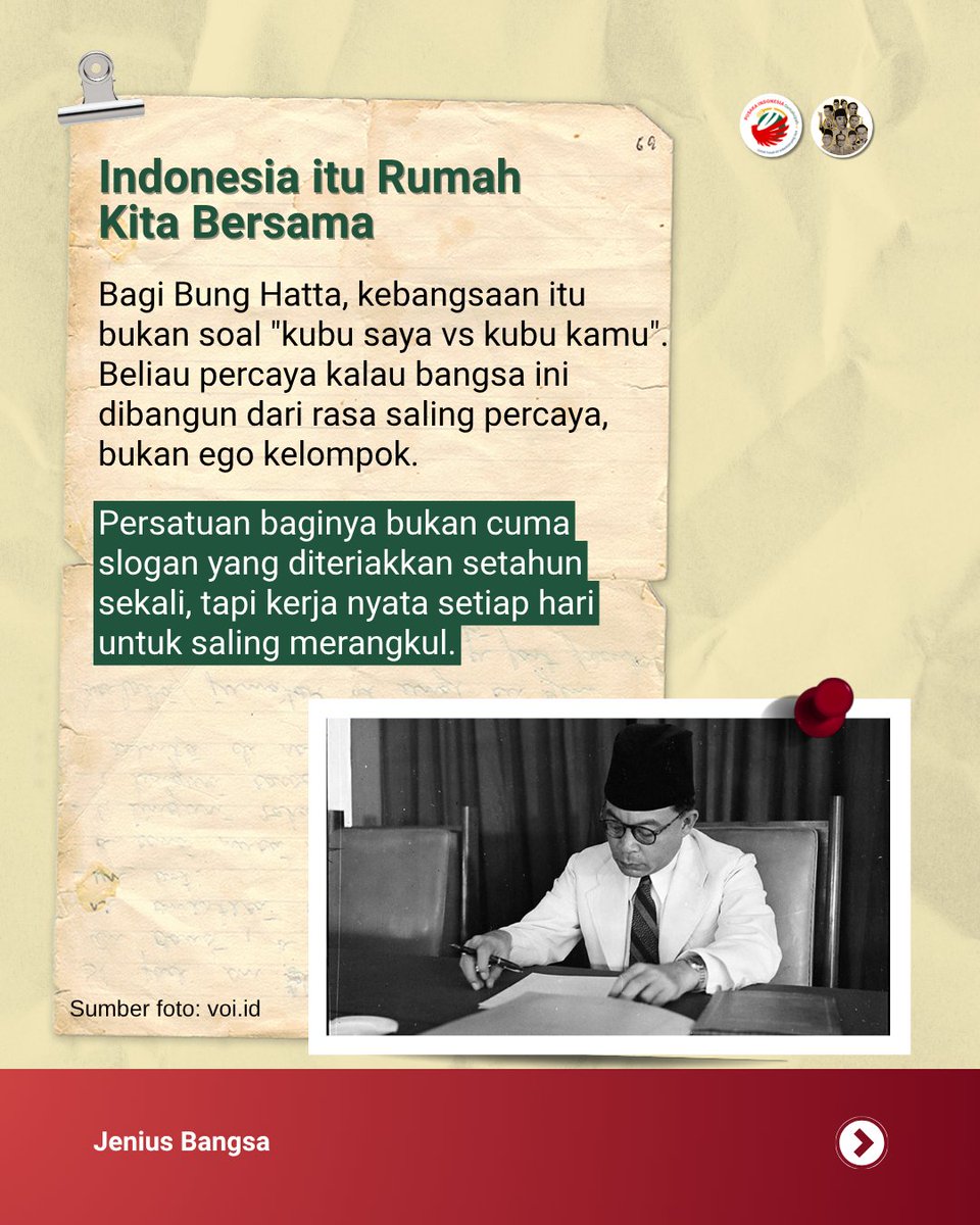 JeniusBangsa's tweet photo. Warisan Bung Hatta bagi kita semua, KEMANDIRIAN BERPIKR.

Saat kita menyebut diri "bangsa merdeka", sudah selayaknya kita memiliki kemandirian dalam pola pikir, sikap dan perilaku sesuai jati diri Indonesia. https://t.co/uSfqPHhhAD