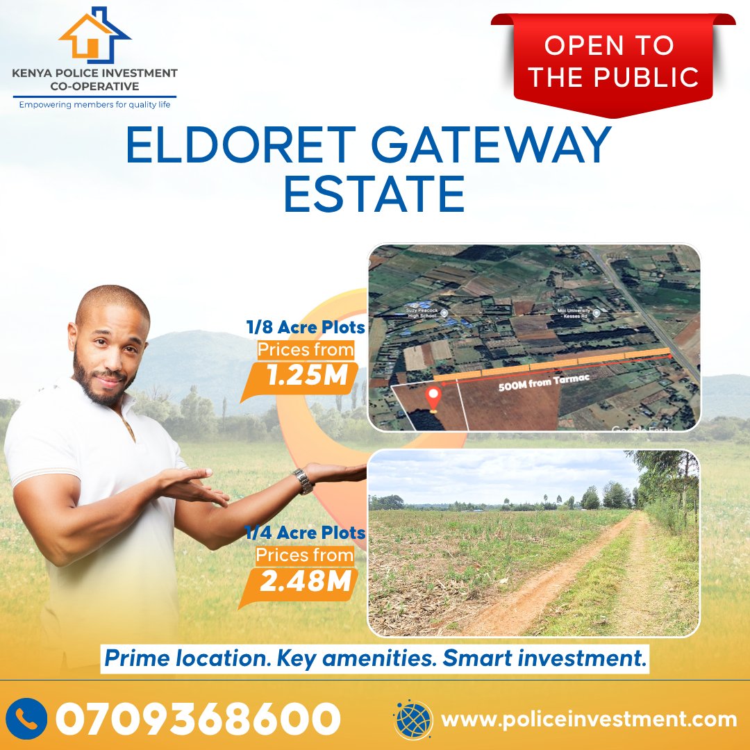 policeinvestke's tweet image. Own your space at Eldoret Gateway Estate — just minutes from the tarmac in a fast-growing location.1/8 Acre from KES 1.25M
1/4 Acre from KES 2.48MPrime location. Key amenities. Smart investment.
Call/WhatsApp 0709368600#Eldoret #RealEstateKE #InvestInLand #KenyaProperty