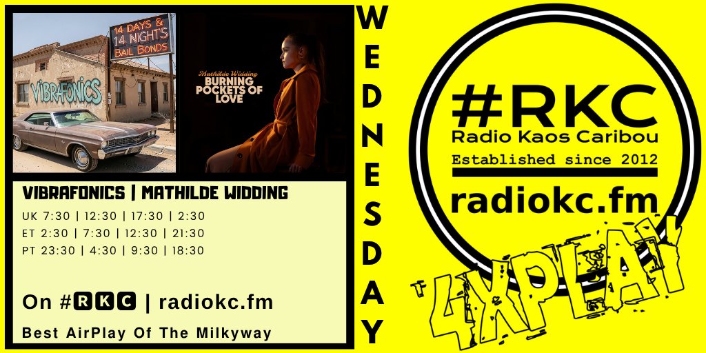 RadioKC's tweet image. ▂▂▂▂▂▂▂▂▂▂▂▂▂▂
10min To 3rd #WEDNESDAY 𝟰𝘅𝗣𝗟𝗔𝗬𝗦

🔴Vibrafonics
🔴Mathilde Widding

⬇️Details⬇️
🌐 fb.com/RadioKC/posts/…

on #🆁🅺🅲 📻 radiokc.fm
▂▂▂▂▂▂▂▂▂▂▂▂▂▂