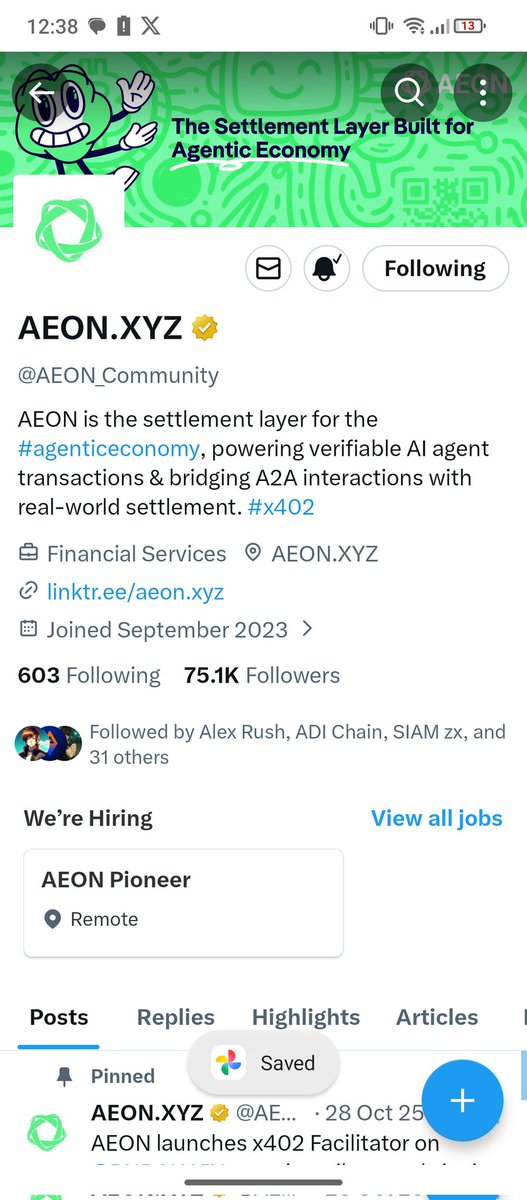 FortuneChaser_'s tweet photo. @AEON_Community Correct answer: 
1) AEON
2) AGENTIC ECOMOMY
3) SETTLEMENT LAYER

#AEON #AGENTIC #ECONOMY #SETTLEMENT #LAYER https://t.co/z5mS877PyP