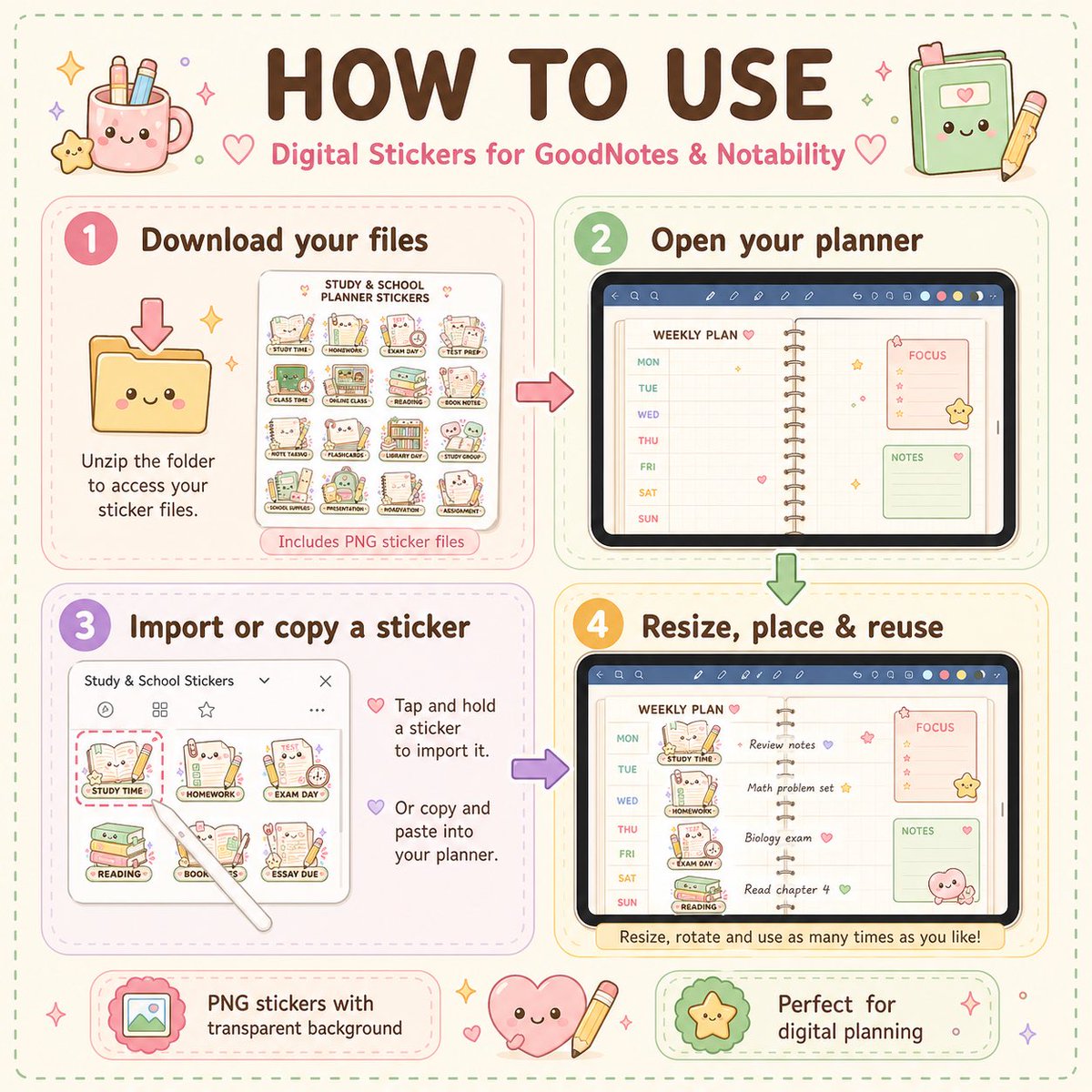 SIRIKaiKhong's tweet image. Need some motivation for your studies? 📚✨ Check out my new 'Study &amp;amp; School' digital stickers! 24 cute pastel designs perfect for Goodnotes &amp;amp; bullet journals.
🎉 Grand Opening Sale: 35% OFF right now!Shop here kidscute.etsy.com/listing/449651…
#digitalstickers #goodnotes #studygram #etsys