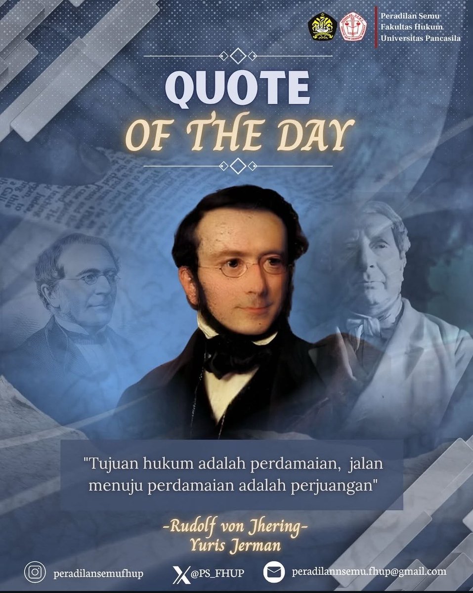 PS_FHUP's tweet photo. "Tujuan hukum adalah perdamaian, jalan menuju perdamaian adalah perjuangan"

-Rudolf von Thering-
Yuris Jerman https://t.co/UgJ0P66XQu
