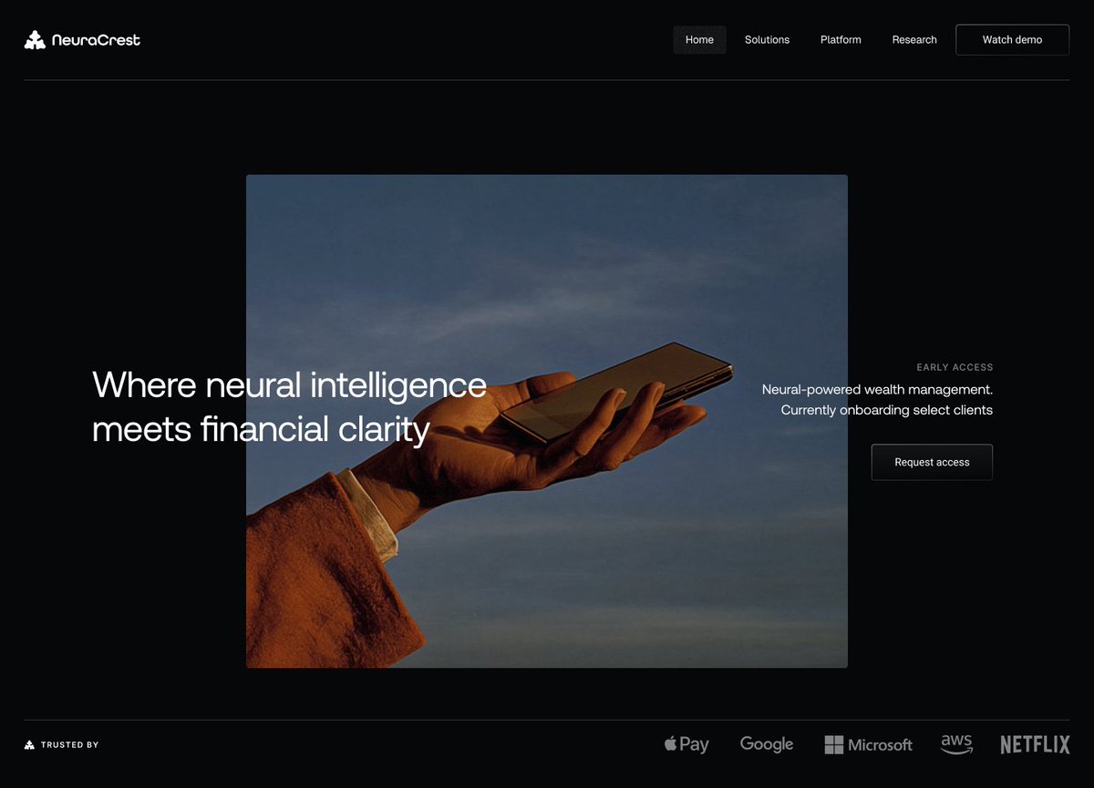 michal_gren's tweet image. Neural-powered wealth management ✨

The kind of fintech landing page that doesnt look like every other fintech landing page