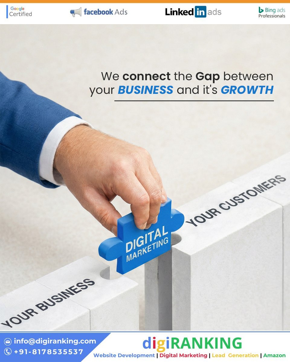 DigiRanking's tweet photo. Struggling to turn your business goals into reality? The missing piece to your growth is a powerful digital strategy.

At DigiRanking, we bridge the gap between your brand and your target customers. https://t.co/QJ7TBpAmec