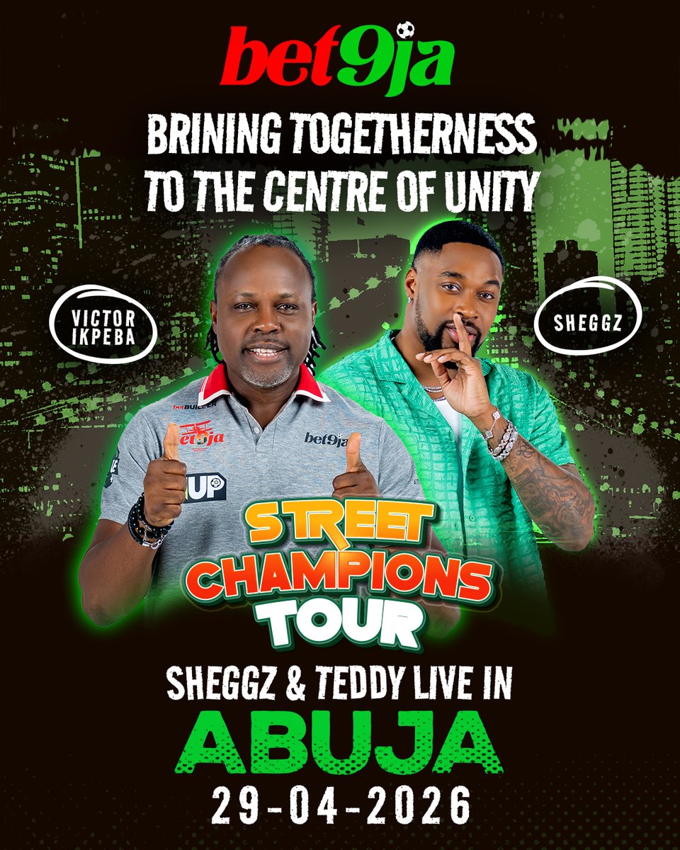 Bet9jaOfficial's tweet image. Abuja, the wait is over 🔥🏆
Sheggz &amp;amp; Victor Ikpeba are LIVE today for the Bet9ja Street Champions Tour! 💚
Pull up for the vibes, games, cash prizes, merch &amp;amp; more 👀🔥
📍 Abuja
📅 TODAY
#StreetChampionsTour #Bet9ja #Abuja