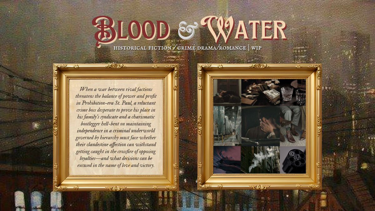 austinsrhea's tweet photo. another look at BLOOD &amp; WATER, my WIP about a bootlegger and a crime boss balancing power, passion, &amp; profit in Prohibition-era St. Paul

🥃 🥃 🥃 
#questpit #W #A https://t.co/sy6Xn1EePz