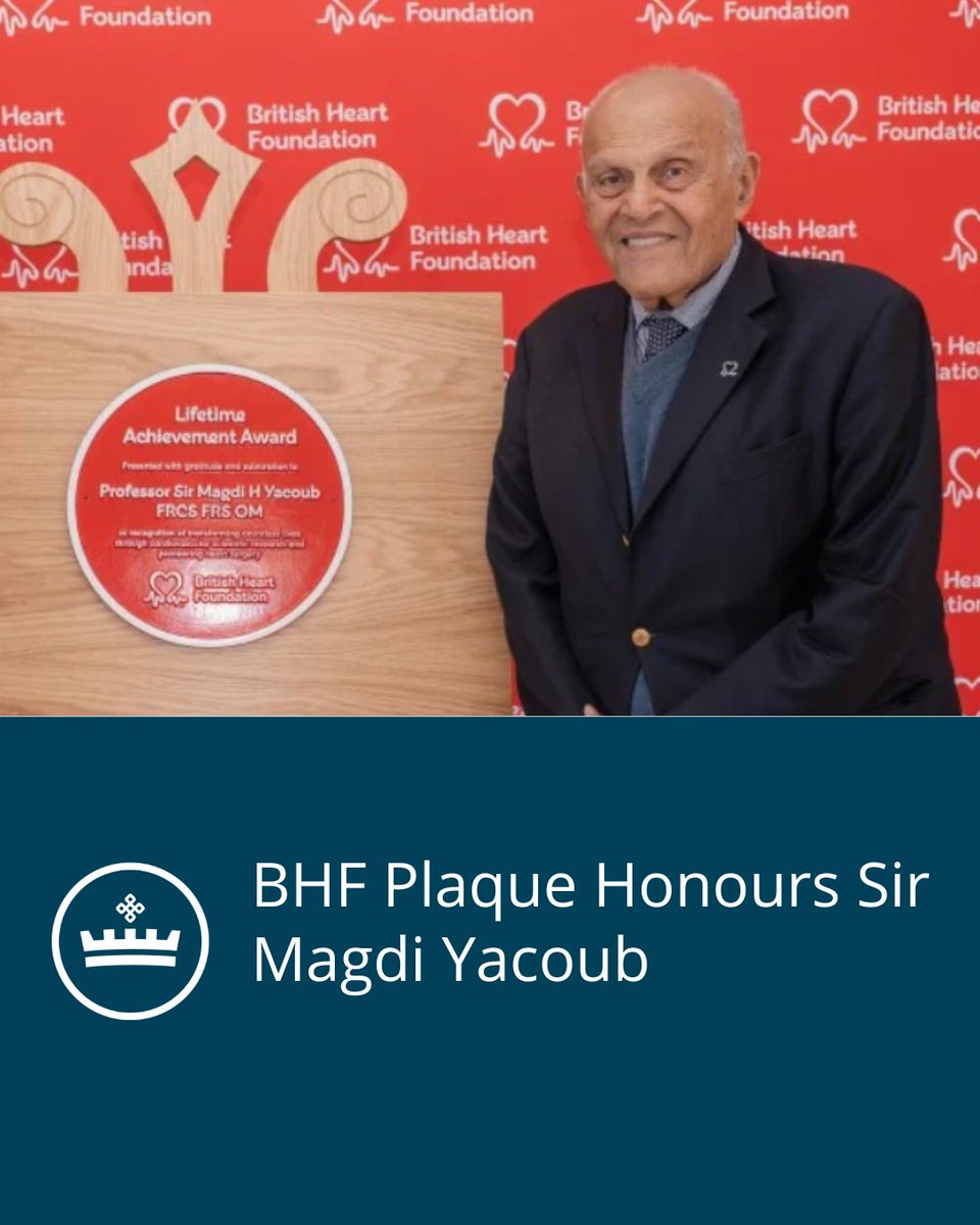RBHHEducation's tweet photo. A British Heart Foundation red plaque at Harefield hospital honours Professor Sir Magdi Yacoub for his extraordinary contribution to cardiovascular medicine and clinical education.

His legacy continues to shape heart care and the training of future generations.

#MedEducation https://t.co/Cfh7Af5y0N