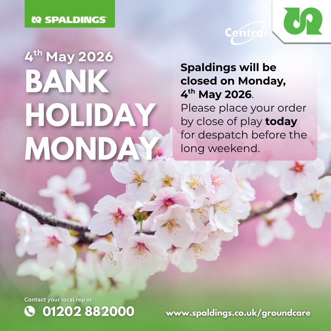 central_spares's tweet photo. 🌼 Bank Holiday Notice 🌼
Spaldings will be closed Monday 4 May 2026.
Please place any orders by close of play Wednesday for despatch before the long weekend.
👉 Order: https://t.co/QSzG6ZnPzu | 📞 01202 882000 | 👋 Your local rep https://t.co/TIIqWr3ZtL