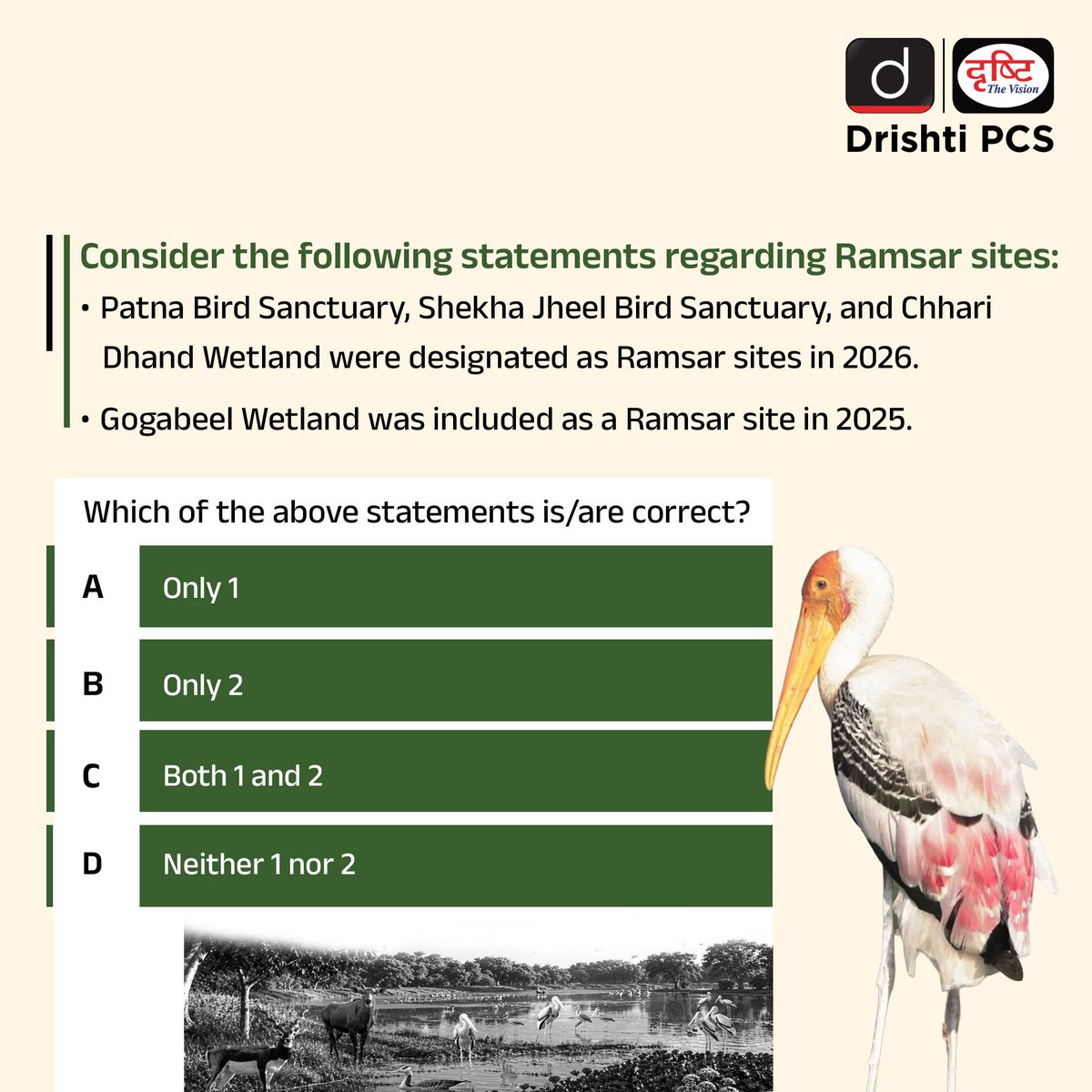DrishtiPCS's tweet photo. Shekha Jheel in Uttar Pradesh has been declared a wetland of international importance, where 166+ species of water birds and rich biodiversity make it unique.
#RamsarSite #ShekhaJheel #Wetlands #Biodiversity #Environment #PCS #Ecology #IndiaEnvironment #RamsarConvention #DrishtiPCS