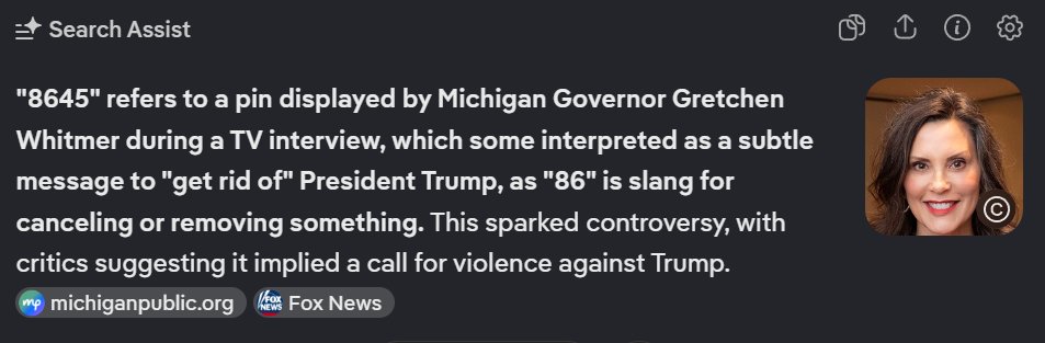 GWH1965's tweet photo. @PaulGoldEagle Didn't Greacen Whitmer do the same thing. She did a interview or a video with 8645 pin on. https://t.co/GeOcuOKSUe