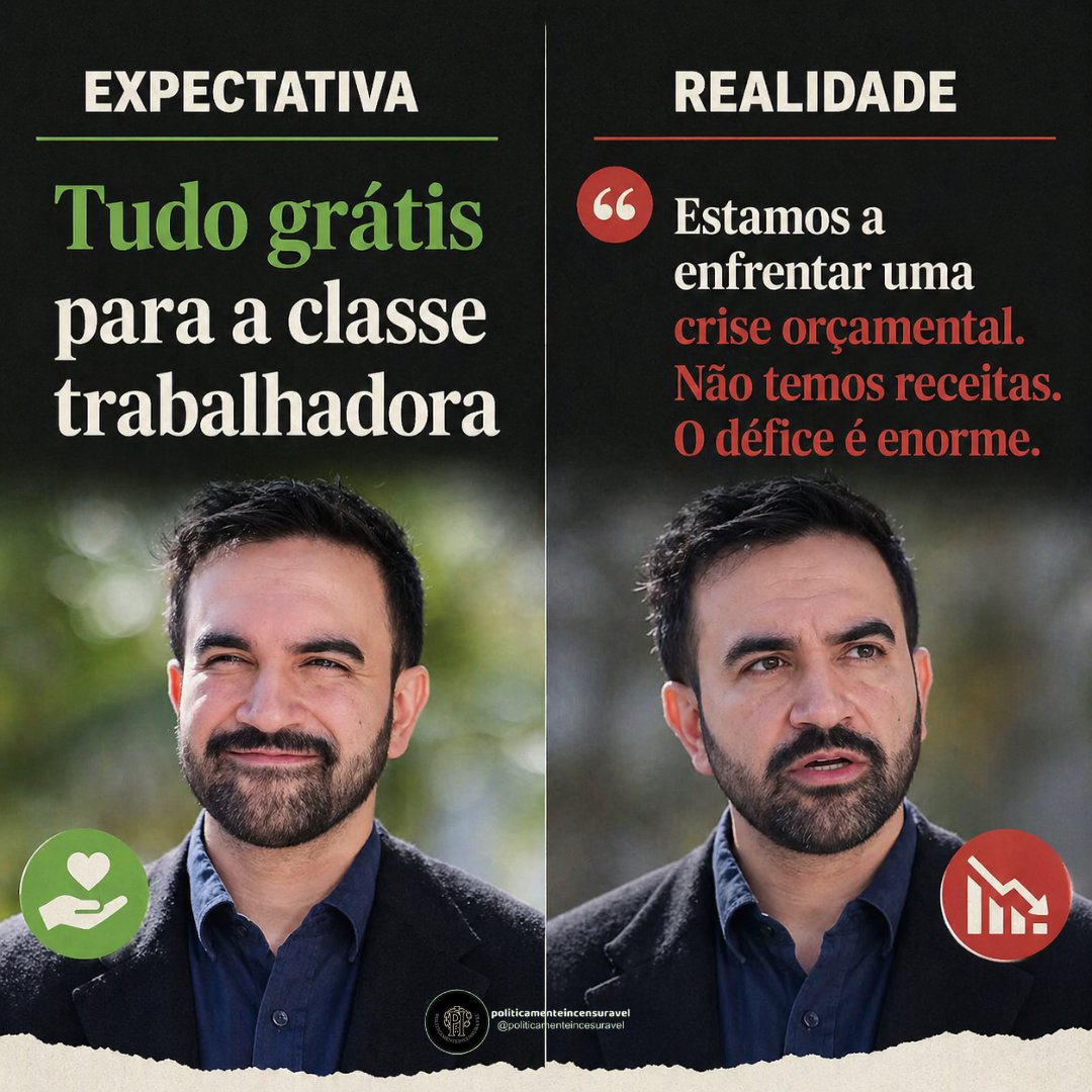 O socialismo/comunismo em Nova York já está a falhar - só mais uma vez.

Agora os comunas vão dizer - Não foi o verdadeiro comunismo.

ISTO FOI DITO AGORA PELO ZOHRAN - "Estamos a enfrentar uma crise orçamental. Não temos receitas. O Défice é enorme"

#política #economia #top1