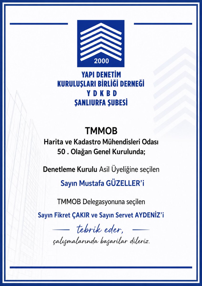 Yapı Denetim Kuruluşları Birliği Şanlıurfa Şubesi tweet media