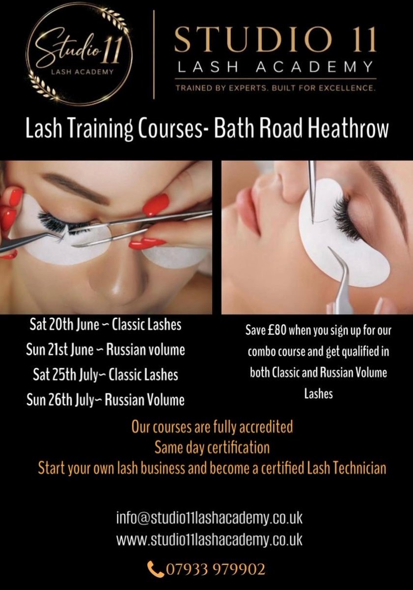 studio11lashes's tweet photo. Check out our latest lash courses. New dates for London Heathrow. See website for full details. #lashcourses #lashtraining #lashartist #eyelashextensioncourses #eyelashextensiontraining #lashtech #volumelashes #classiclashes #beauty #beautyacademy #beautybusiness #lashes #hybrid https://t.co/7ia6Bc0xYF