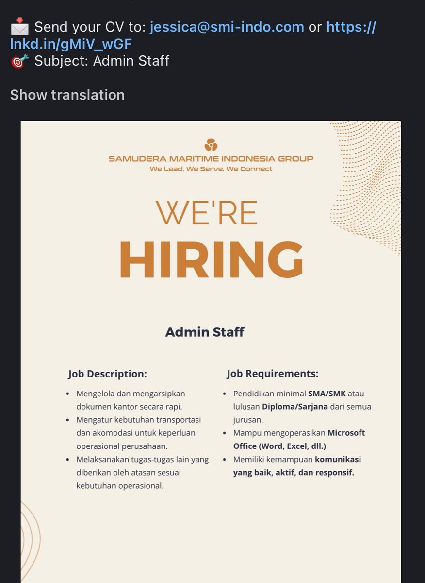 Breakthrou7's tweet photo. Loker silahkan di cek kembali bagi pencari kerja #loker #lokerjakarta #hrdbacot https://t.co/G9RrLt2qKq